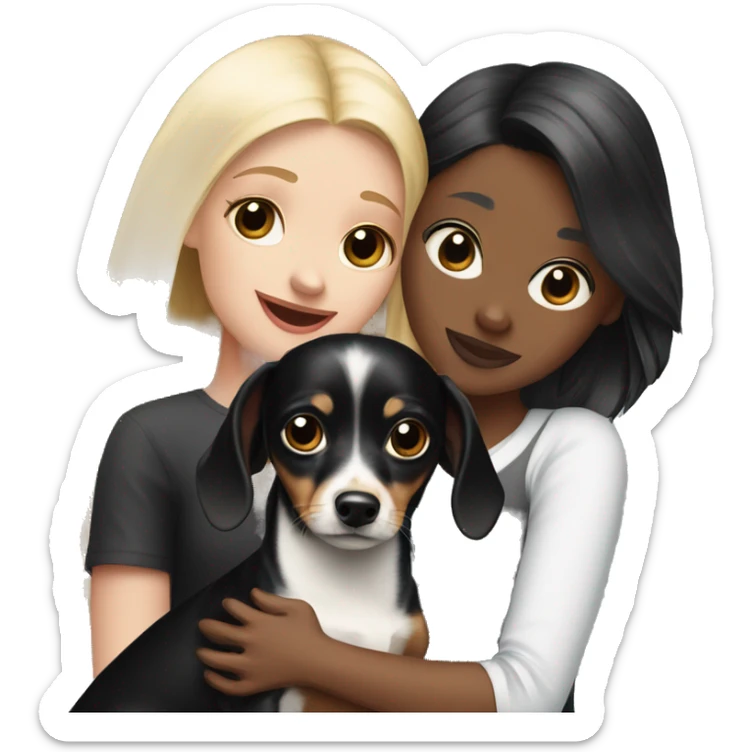 black dachshund and black and white chihuahua with and a blonde girl  sticker