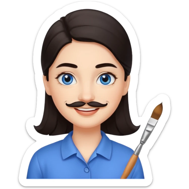 Girl oval face with fair skin. His eyes were blue, and his eyebrows were dark and somewhat bushy. Above his upper lip he wore a small brush-like moustache, known as a "His hair was dark  sticker