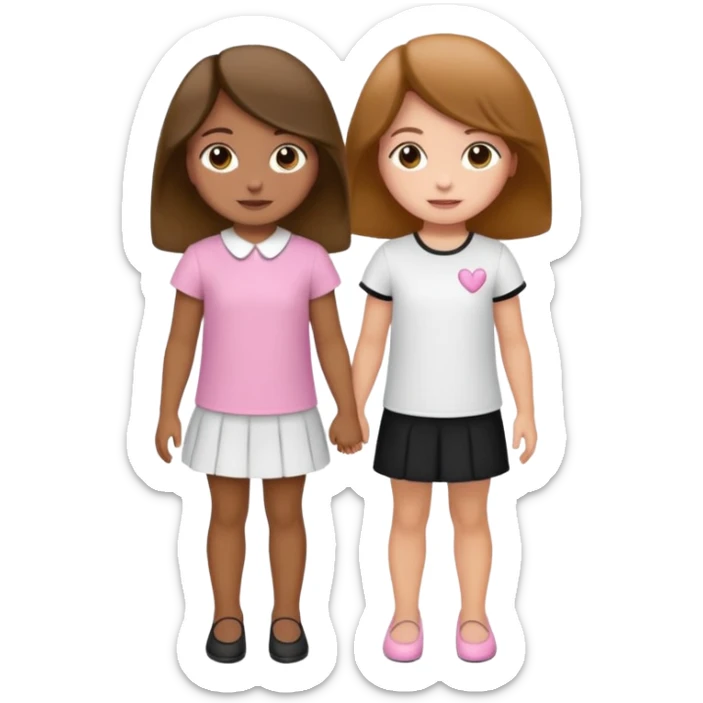 cientificas con blusa rosa y bata blanca felices, una chica con pelo marrón y otra chica un poco mas pequeña como una niña con pelo negro, deben tener la piel un poco bronceadas sticker