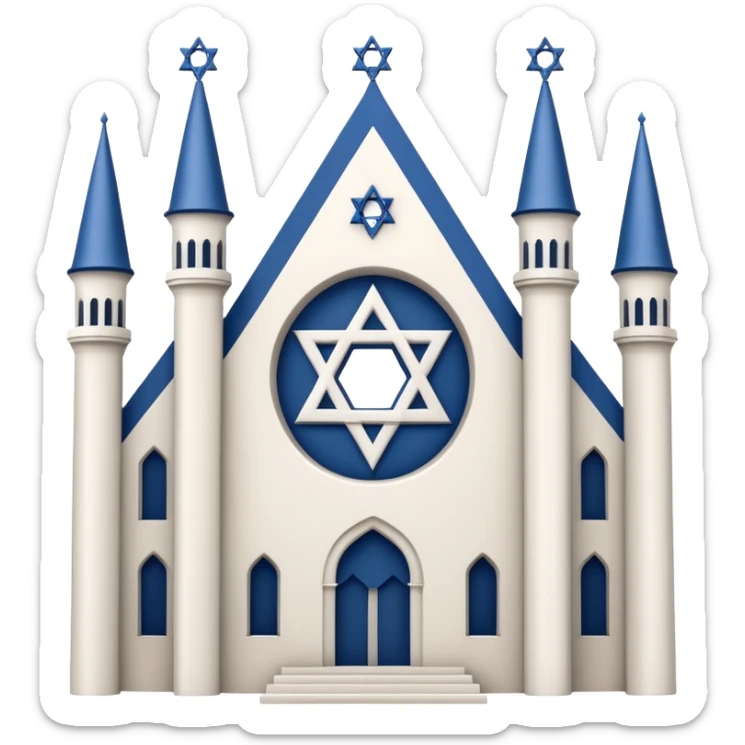 reform jewish synagogue similar to historical religious architecture in europe. the building should be white in color, feature gothic architectural elements and star of david as main symbol. no crosses, no christian symbols, no blue colors and no visual associations with israel. ios style. sticker