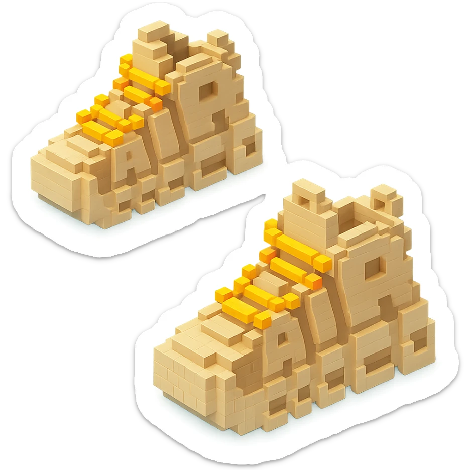 two pairs of Nike Air More Uptempo sneakers in beige with gold beads on the laces sticker