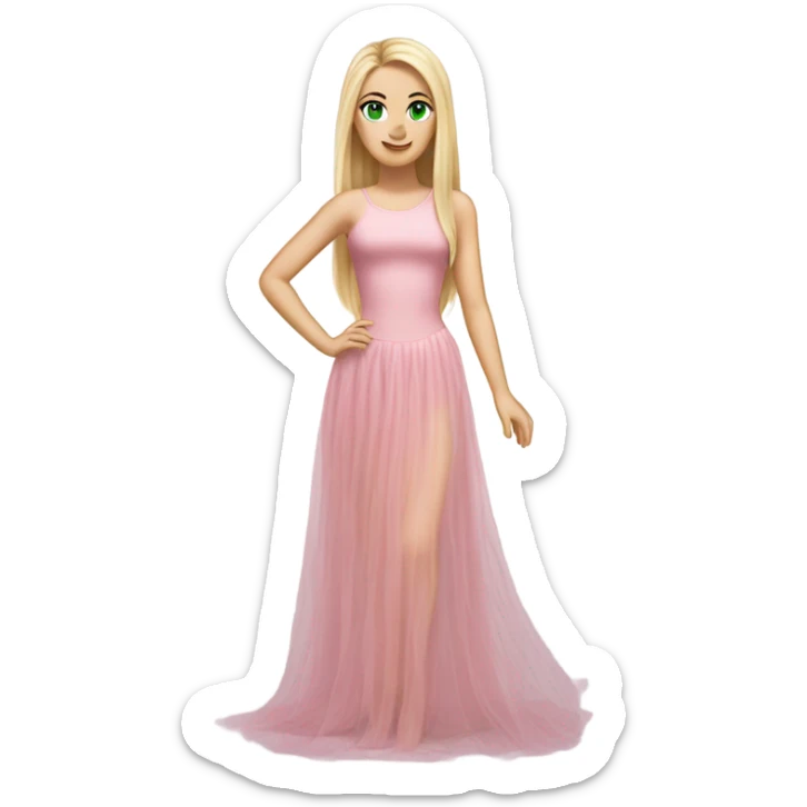 Realistic White girl with Long straight blonde hair, green eyes, tattoos, full body wearing pink tulle dress sticker
