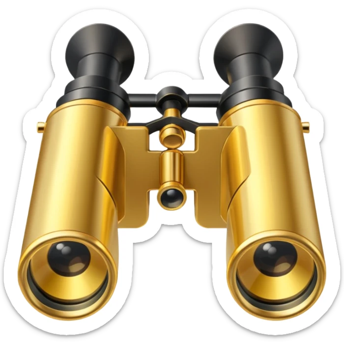 gold binoculars with large lenses simple eye holes and straight shaft and transparent background sticker