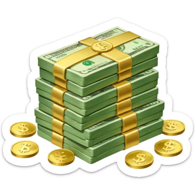 a lot of money and a small amount of money sticker