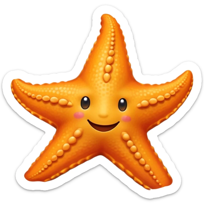 An orange starfish with a happy face smiles as it gently moves along the ocean floor sticker