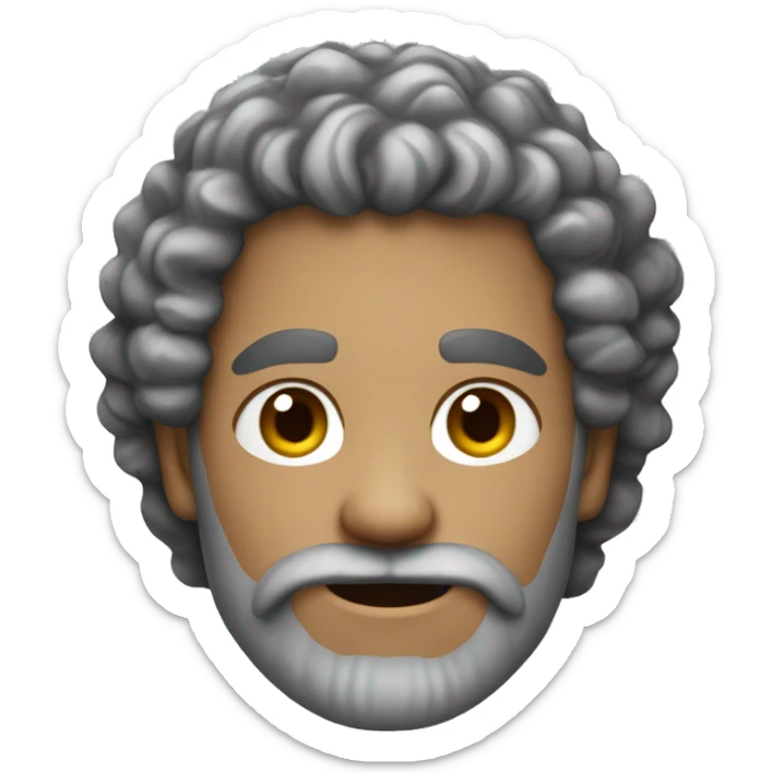 Man with curly salt and pepper hair and beard, with pale tanned skin sticker