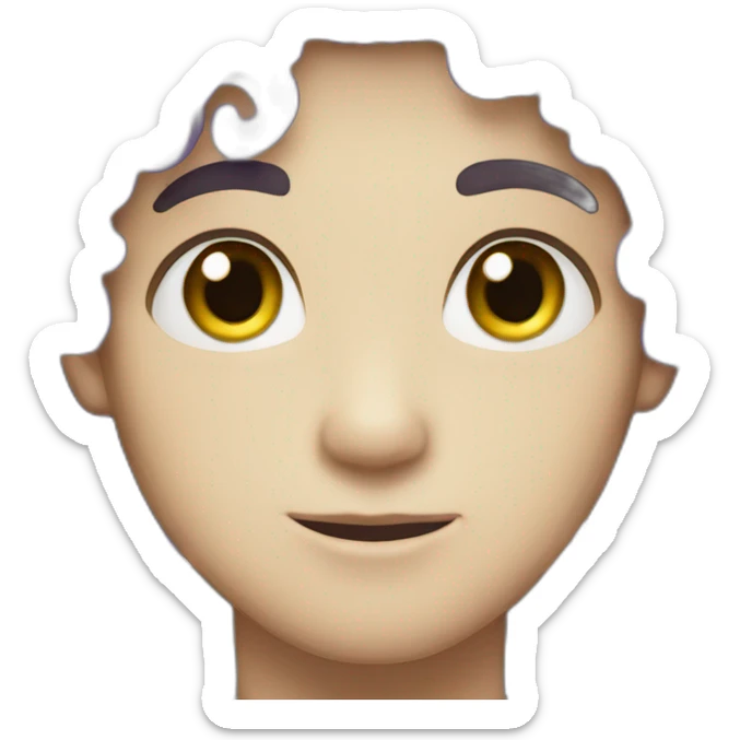 Male with white skin, green eyes, short violet curly hair, nose piercing sticker