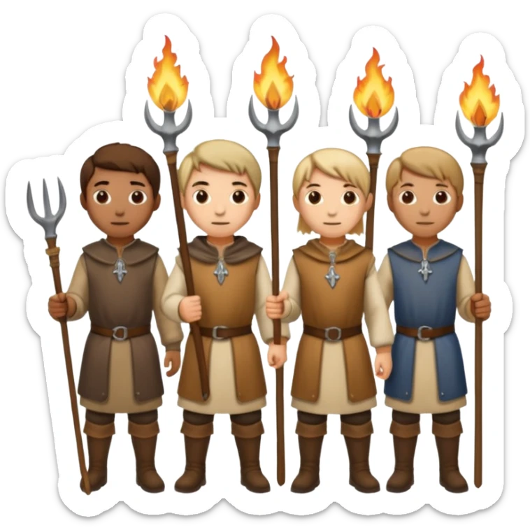 les villagois avec des fourches et des torches sapé en moyen age sticker