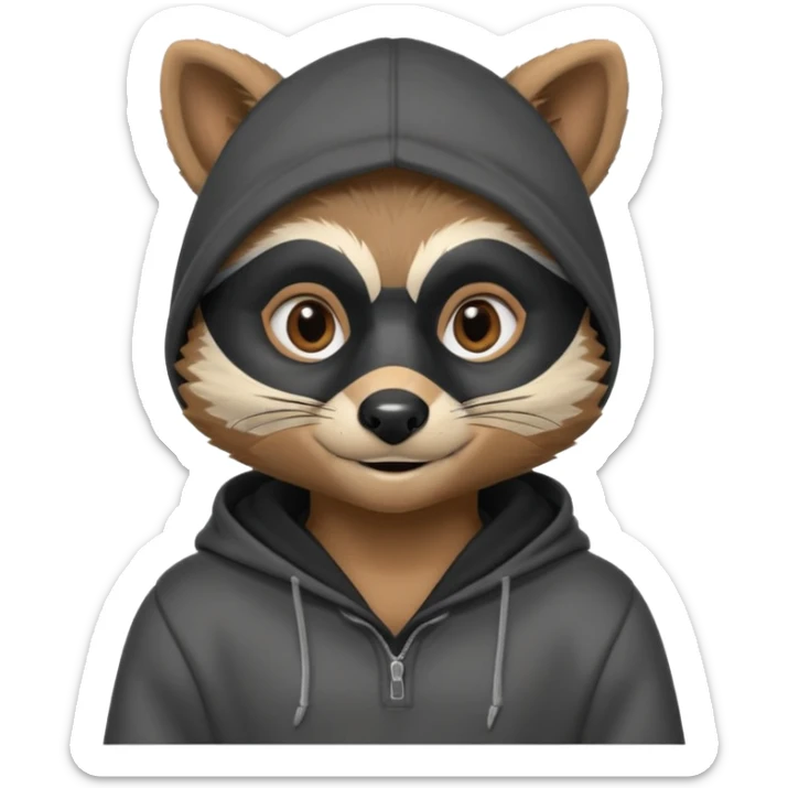 thief raccoon portrait, head and shoulders only, black burglar mask markings, sneaky smile, dark hoodie collar, mischievous eyes, 3D cartoon, mobile game icon style, clean background, no text, no watermark
 sticker