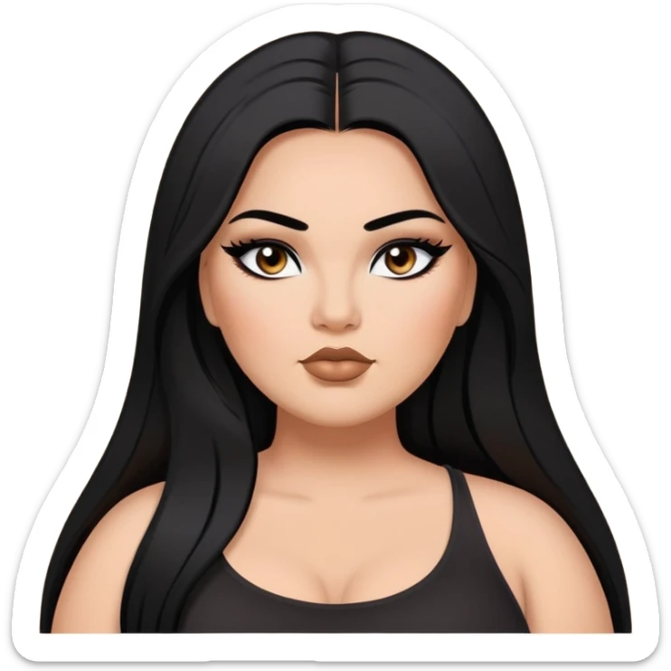 plus size, long straight hair, baddie,pretty, makeup, black eyeliner, long hair sticker
