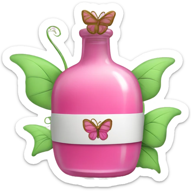 Pink potion with green vines wrapped around it with a pink butterfly sitting on top sticker