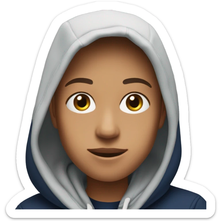 generate me a person wearing a navy blue hoodie which says GAP on it in big letters  sticker