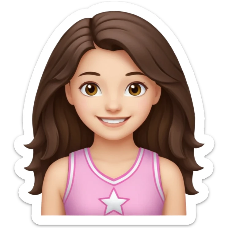 happy long haired brunette girl hazel eyes in light pink cheerleader outfit sticker