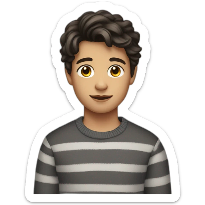 teenager boy dark brown wavy hair and dark gray striped sweater sticker