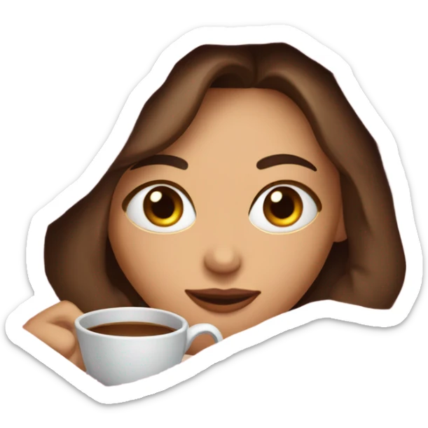 girl inside a pink blanket sipping coffee eyes closed, brunette with fair skin sticker