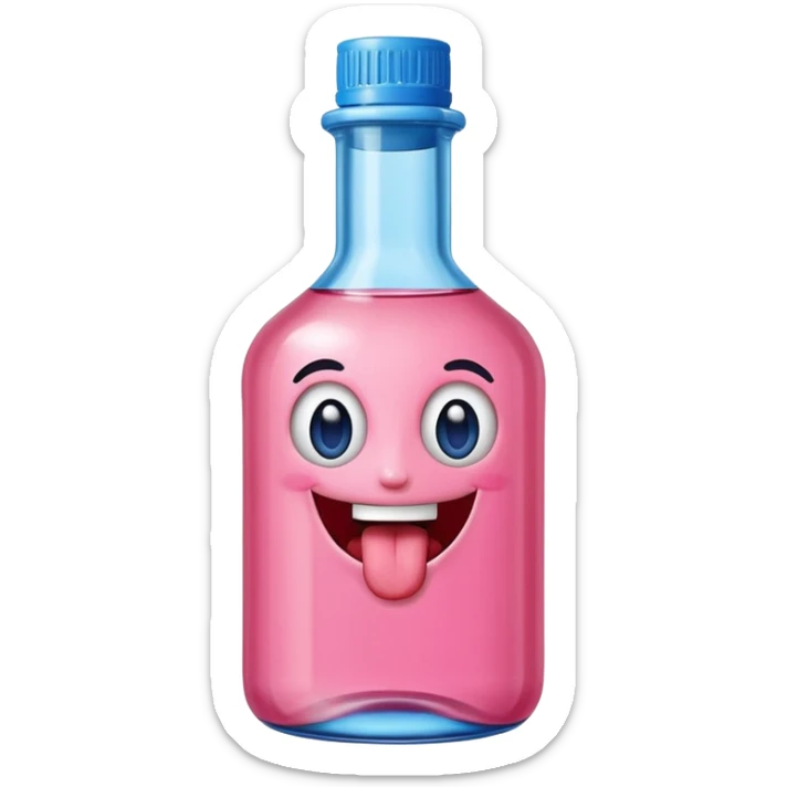 Smiling bottle of oil pink with silly face tongue out blue top sticker
