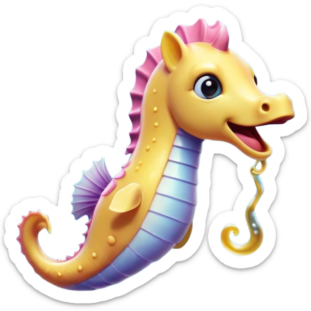 Cinematic Realistic Cute Yawning Sea Horse Portrait Emoji, Head tilted slightly with a dramatic, wide-open yawn, showcasing a soft, flowing body with gently drooping fins and half-closed, drowsy eyes rendered in delicate detail, high shine, relaxed yet expressive, styled with a dash of underwater charm, soft glowing outline, capturing the essence of a sleepy yet affectionate sea horse that appears ready to rest in tranquil water. sticker