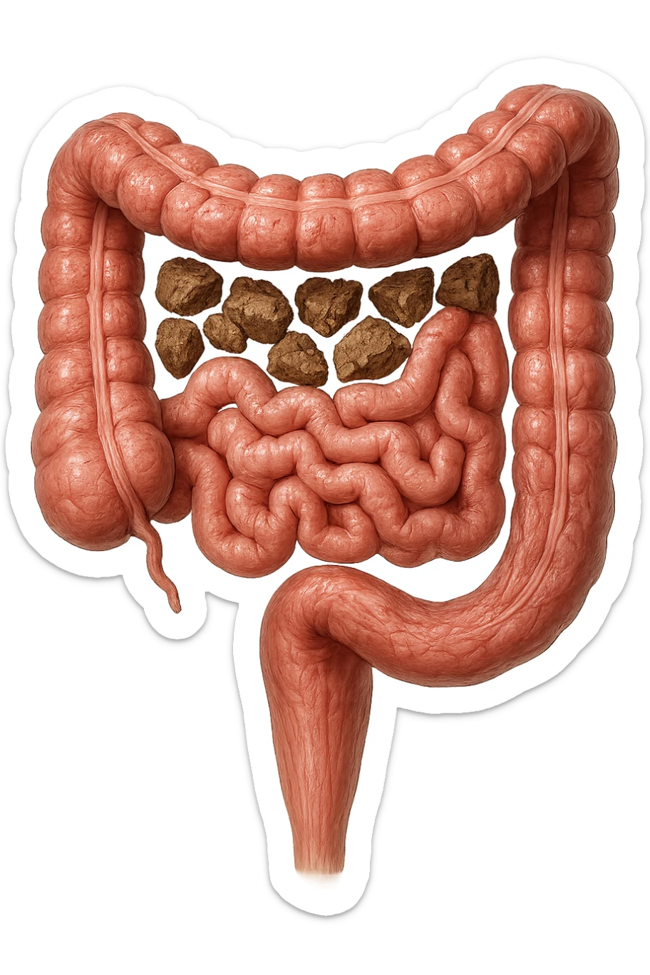 intestino umano anatomico realistico con feci spezzettate iperrealistiche sotto sticker