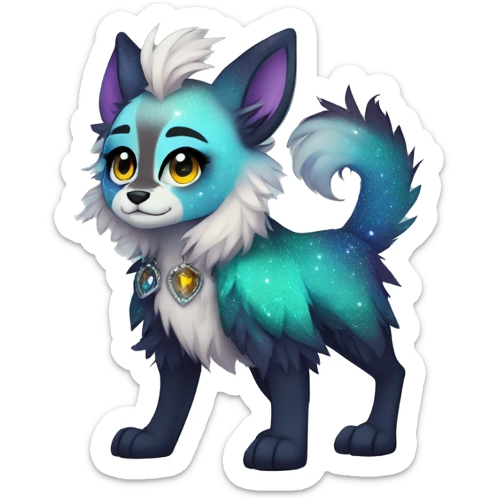 Cool cute Kawaii edgy fantasy animal sparkle fursona Fionbri by griffsnuff & LiLaiRa & Falvie full body sticker