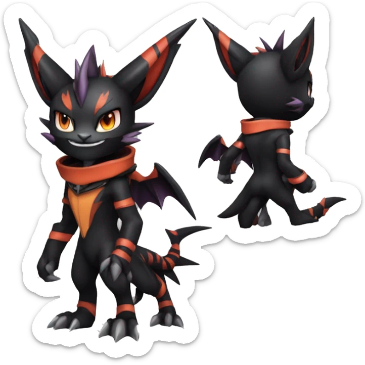 Cool Anthro Black Noivern-Quiana-Litten-Pokémon with edgy stripes hoodie spiked collar punk Full Body sticker