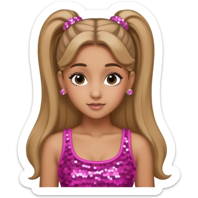 Ariana Grande with long dark blonde ponytail hair, pink sequin crop top sticker