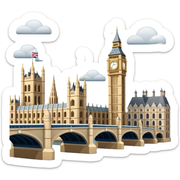 Make a full city of London with the Big Ben in the background and the Tower Bridge over the river  sticker