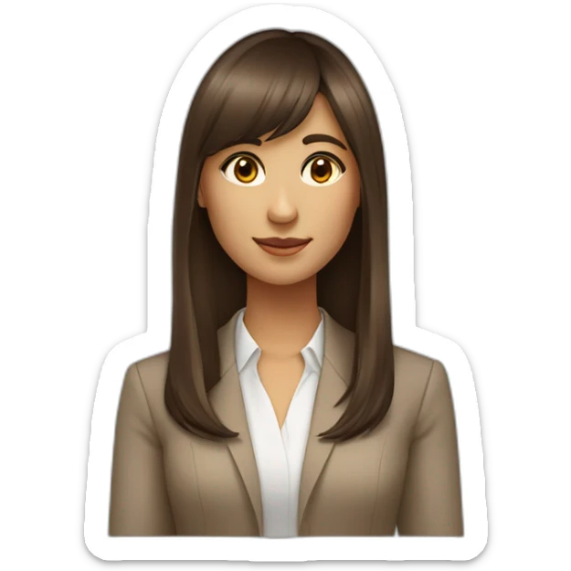 digital business woman with long brown hair with bangs, brown eyes tan skin sticker