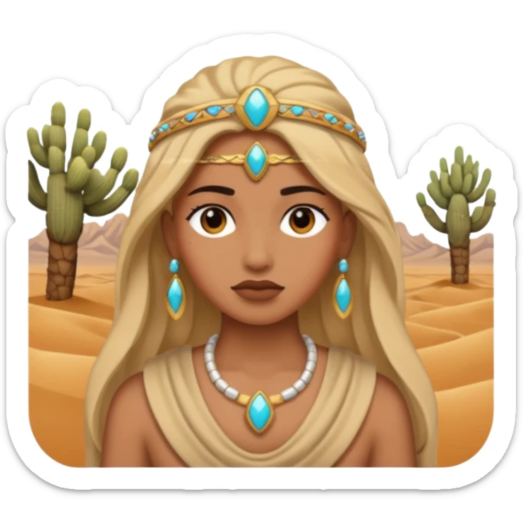 person living in desert just face, hair showing, heavy accessory sticker