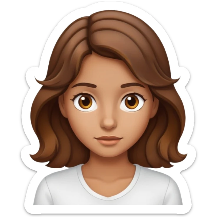 Lightly tanned wavy brown hair girl with light brown highlights wearing white shirt sticker