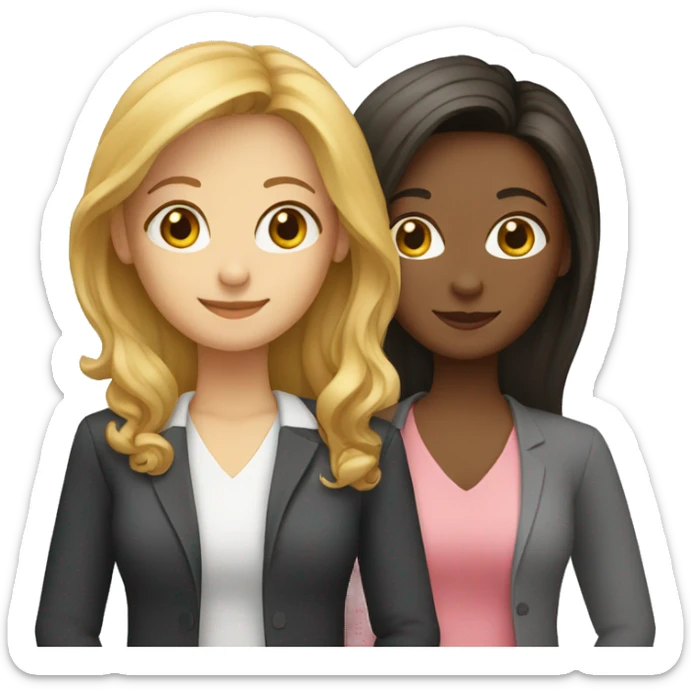 three female teacher friends, two with long hair, one with short hair sticker