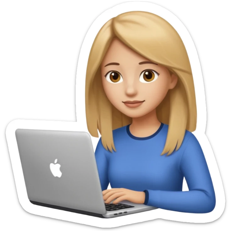Pretty girl with medium long, light golden/brownish hair, Latina, with a laptop, AI-generated emoji. sticker