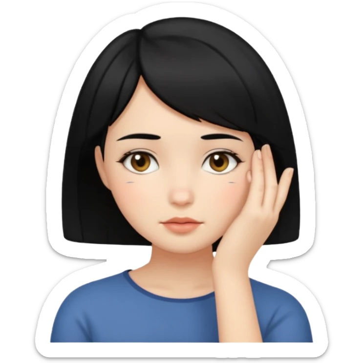 Girl with black hair and short hair who put her hand on her face sticker