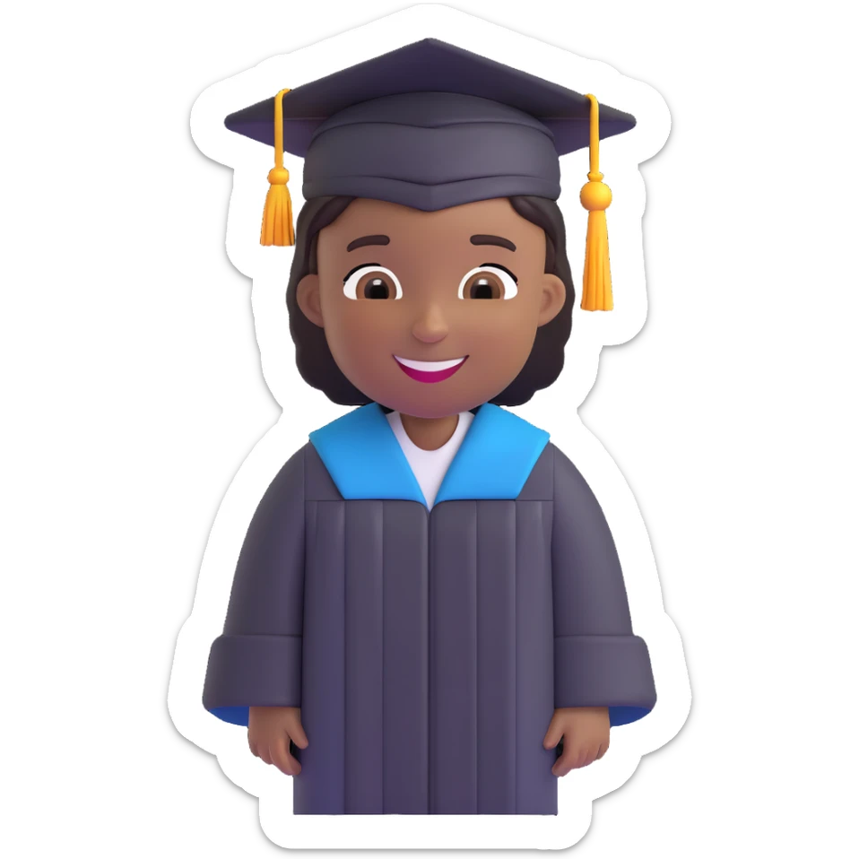 African American graduate emoji, wearing cap and gown, smiling sticker