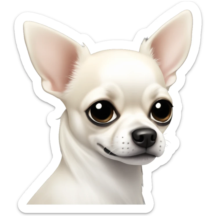little white chihuahua with black fur on her left side of face, near the black nose, also black fur around the eyes sticker