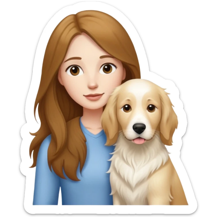 White girl with long brown hair and an English cream retriever sticker