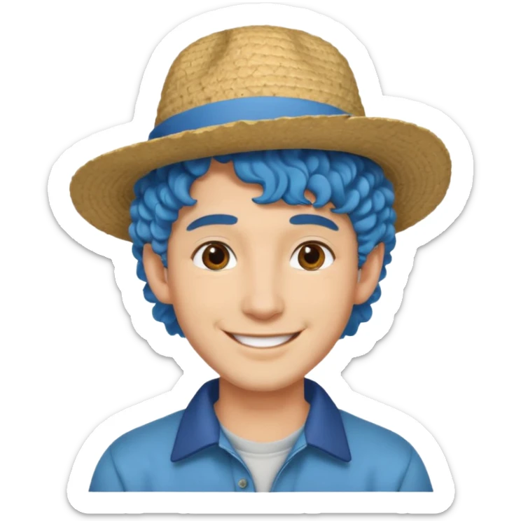 mid blue haired man curly hair and big earrings and and hat wearing sticker