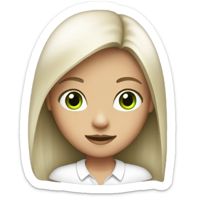 A girl with straight hair and green eyes with a white shirt  sticker