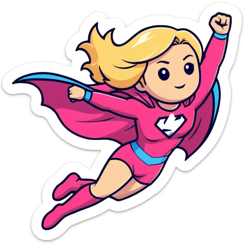 superhero girl with blonde hair and pink outfit flying sticker
