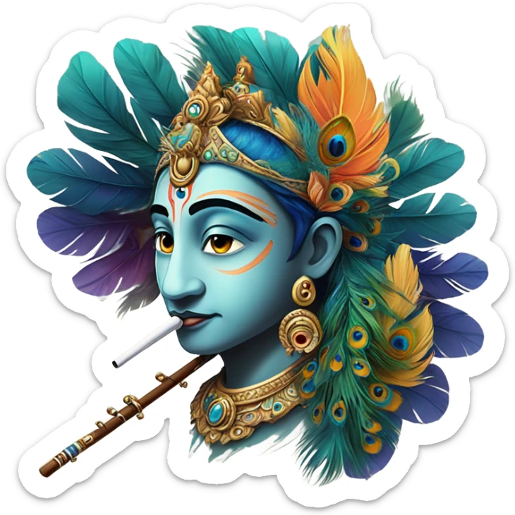 Here is a tattoo design of Shri Krishna with intricate details and a modern artistic touch sticker