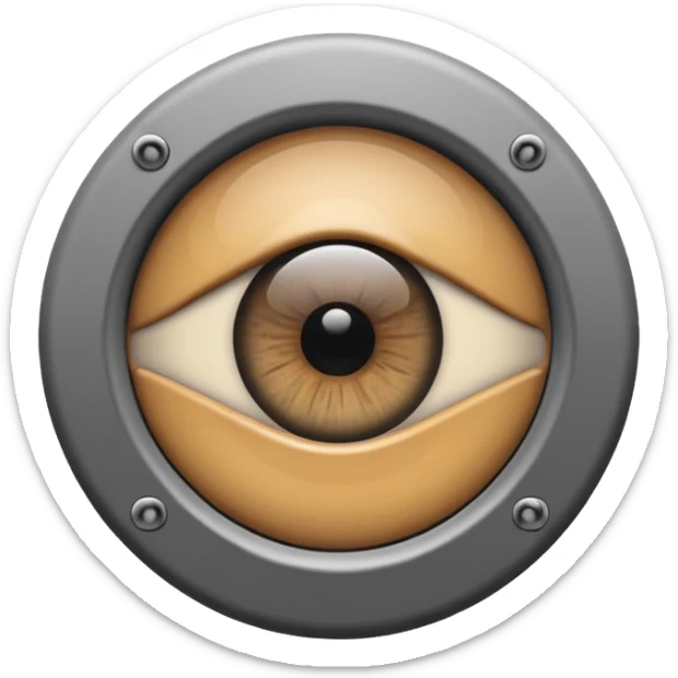 Minimalist emoji-style sticker of a peephole with a realistic eye looking out from inside. Black and gray tones, flat icon, centered eye.
 sticker