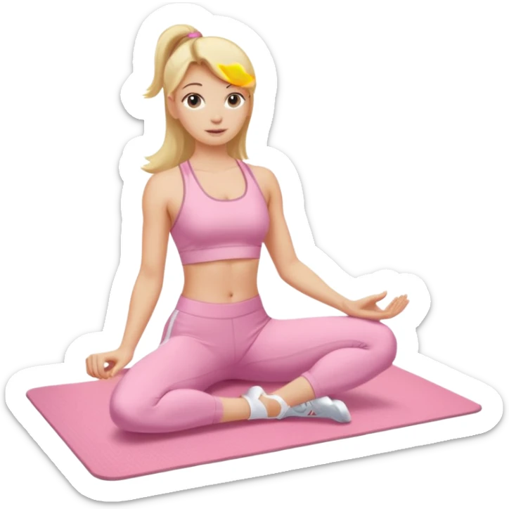 A blonde white Pilates girl in light pink clothes with fitness mat sticker
