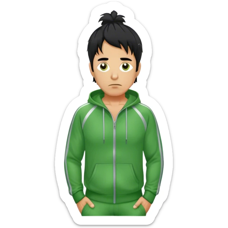 Park is a middle-aged man, around 35 years old, green tracksuit.  His black hair, streaked with strands of gray, is unkempt and damp with sweat. sticker