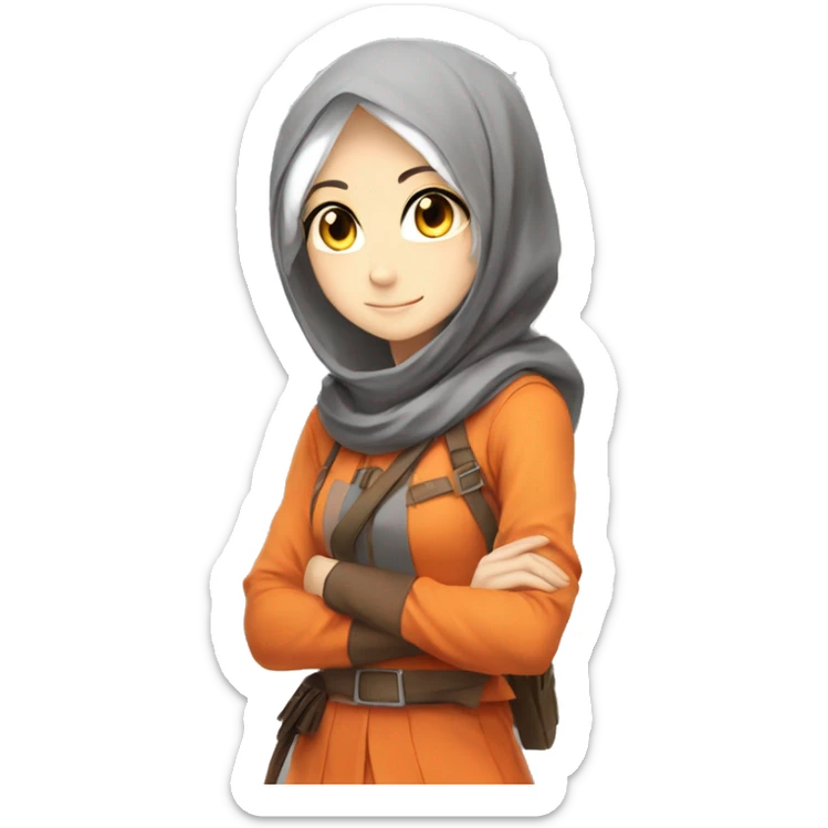 anime girl hijab sweet white skinned peanime female adventurer in orange clothes aangles right angle sticker