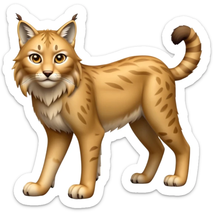 Cinematic-Lynx-Realistic-Full-Body-Standing on all fours-Emoji – head tilted dramatically, sleek golden-brown fur with faint spotting, long legs and large paws poised elegantly, simplified yet realistic focused features, highly detailed, glowing with an almost sarcastic glow. sticker