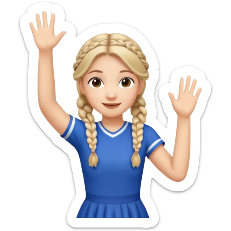 A braid hair girl in a jersey dress, waving both arms in pure joy. sticker