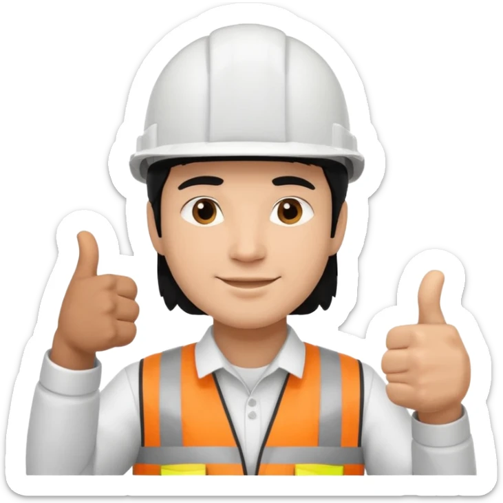 Una persona con pelo negro varon con casco blanco inginiero cilvil pulgar arriba sticker