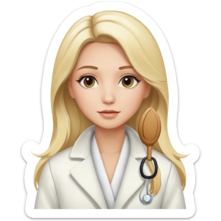 Cosmiatra en spa rubia con balayage cabello hasta la largo otro tino de rubia sticker