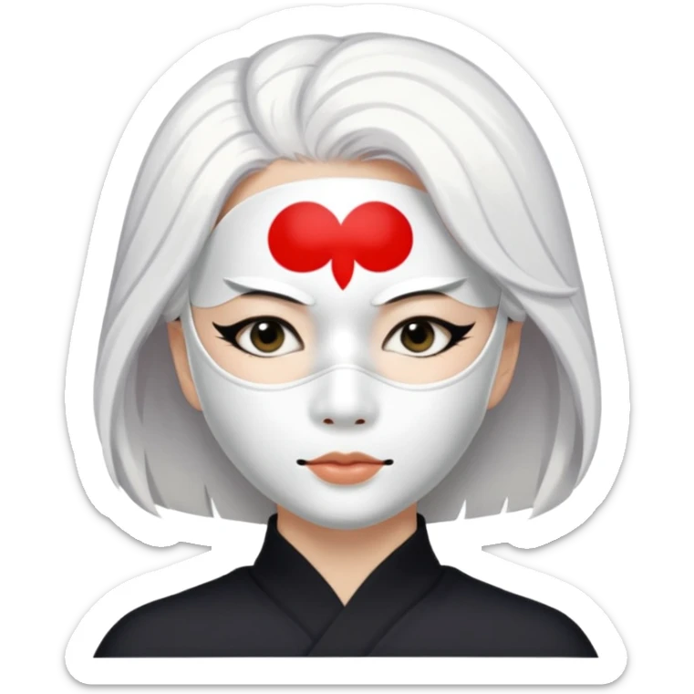 japanese culture white mask woman with white hair sticker
