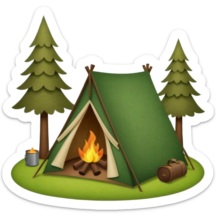 Camping sign of grass made of felt texture, scrapbooking style, transparent background sticker