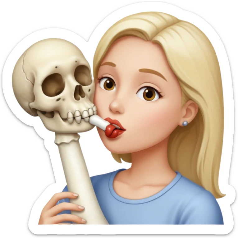 naked big boobed woman kissing a big bone sticker